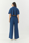 Women's Midnight Blue Seersucker Crop Jacket Elastic Waist High Waist Pants Bottom-Top Set 9313 60281043 - 7