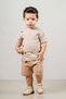 Baby Kids Girls Boys Skin- Beige Button Detailed Bottom Top Double Set