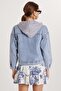 Women's Regular Fit 100% Cotton Removable Hooded Blue Shirt - 5