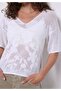 Regular Fit V-Neck Floral Women's White Short Sleeve Sweater - 4