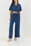Women's Midnight Blue Seersucker Crop Jacket Elastic Waist High Waist Pants Bottom-Top Set 9313 60281043 - 3