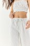 Women's White Striped Gipe Detailed Crop Top Drawstring Waist Wide Leg Pants Top and Bottom Set 60283262 - 6