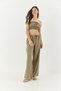 Women's Khaki Striped Gipe Detailed Crop Top Drawstring Waist Wide Leg Pants Top and Bottom Set 60283262 - 3