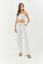 Women's White Striped Gipe Detailed Crop Top Drawstring Waist Wide Leg Pants Top and Bottom Set 60283262 - 2
