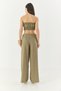 Women's Khaki Striped Gipe Detailed Crop Top Drawstring Waist Wide Leg Pants Top and Bottom Set 60283262 - 8
