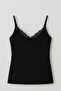 Women's 95% Cotton Lace Detailed 2-Piece Black and White Raprl Ribbed Undershirt - 2