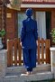 Diana Gathered Navy Blue Design Hijab Swimsuit Suit - 5