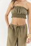 Women's Khaki Striped Gipe Detailed Crop Top Drawstring Waist Wide Leg Pants Top and Bottom Set 60283262 - 7
