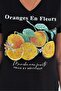 Women's Black V-Neck Orange Sequin Embroidered 100% Cotton T-Shirt - 2