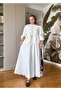 Modal Woven Fabric Double Suit with Ruffled Lace Skirt Ecru - 3