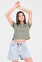 Green Crew Neck Short Sleeve Knitted Women's Crop - 3