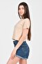 Beige Crew Neck Short Sleeve Knitted Women's Crop - 4