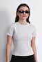 Crop Slim Fit Cotton Lycra T-Shirt-Snow Melange