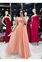 Hadley Chest Draped Corset Adjustable Rope Tie Glitter Long Dress Powder