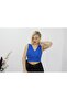 Blue Thick Strap Double Breasted Knitwear Women's Blouse