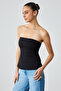 Oriana Women's Slim Fit Strapless Black Blouse - 4