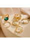 Lume - 6 Pieces Green Crystal Stone Retro Design Multiple Adjustable Gold Gold Ring Set - 5