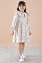 Blue Leaf Patterned Buttoned Muslin Girl's Dress 20310 - 5