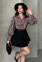 Women's Striped Balloon Sleeve Satin Shirt - 2
