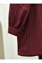 Button-Front, Lace-Front, Ruffled Striped Shirt - Burgundy - 6