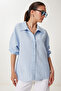 Striped Flowy Viscose Shirt Sky Blue Lcr0074 - 3