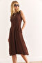 Women's Straight Bitter Brown Pocket Flared Dress Elb-19000480 - 4