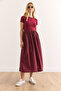 Women's Burgundy Garnished Short Sleeve Midi Dress Elb-19002366 - 4