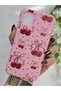 iPhone 11 Compatible Ribbon Cherry and Tiny Hearts Patterned Pink Silicone Phone Case - 3