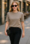 Camel 100% Cotton Padded Oversize Women's T-Shirt Mg2442