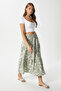 Women's Caty Elastic Waist Khaki Cream Long Skirt - 4