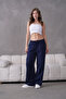 Women's Linen Drapey Pants High Waist Elastic Lace up Wide-Leg Casual Comfortable Pants