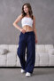 Women's Linen Drapey Pants High Waist Elastic Lace up Wide-Leg Casual Comfortable Pants - 3
