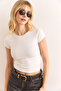 Women's Ecru Collar Stone Detailed Soft Textured T-Shirt Tsh-19000904 - 5