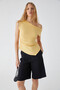 Rehinga Women's 100% Cotton Waist-Fitted Asymmetrical Collar Regular Fit Short Sleeve Yellow Blouse