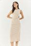 Women's Beige Midi Length Crepe Pencil Dress with Belt Accessories 2052 60283316 - 5