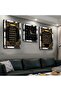 Silver Mirrored Plexiglass Framed Ayetel Kursi Fatiha Time and Esmaul Hüsna Triple Mdf Table and Clock Set - 7