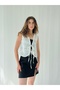 Front Lace-Up Vest Blouse Top Women White - 3