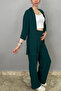 Women's Emerald Green Palazzo Trousers - Kimono Set - 2