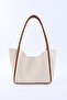 Cream - Tan Shk108 Snap-Button Faux Leather Wallet Makeup Bag Women's Hand and Shoulder Bag - 3