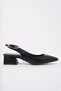Women's Black Skin Stylish Buckle Short Heeled Shoes - 5