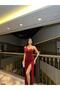 One Shoulder Slit Flowers Fabric Dress Red 583203 - 3