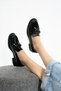 Black Crinkled Patent Leather Buckle Vegan Leather Women's Loafer Shoes |   Comfortable Daily Office Stylish Shoes - 5