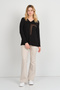 Women's V-Neck Embroidery Detailed Side Slit Long Sleeve Mother Blouse 5726 Black - 2