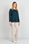 Women's Crew Neck Embellished Long Sleeve Blouse 4530 Emerald - 2