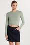 Women's Slim Fit Cotton Long Sleeve Solid Green Crew Neck Blouse - 2