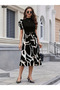 Women Short Sleeve Dress Semi Turtleneck Top Viscose Bottom Patterned Woven - 7
