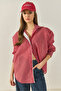 Women's Red Lace Detailed Striped Oversize Modal Shirt 4792 60281050 - 2