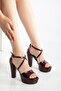 Women's High-Heeled Platform Burgundy Patent Leather Evening Shoes
