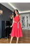 Orange Rope Belted Scallop Dress - 3