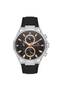 Men's Silver-Black Steel Case Round Dial Leather Band Wrist Watch Quartz Movement Analog Display m